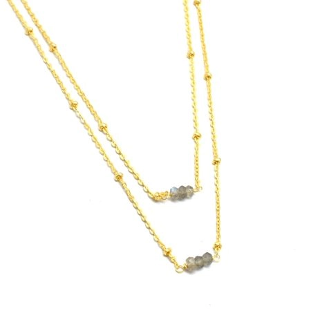 Two layer Labradorite necklace, Brass 22k gold plated jewelry, Handmade jewelry